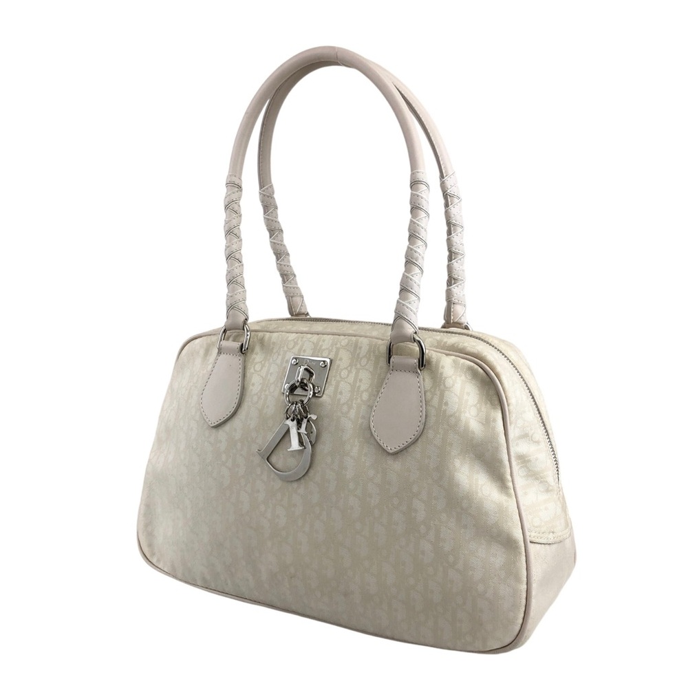 Christian Dior Trotter Handbag Beige Logo Charm Vintage